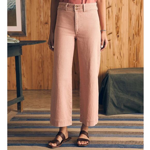 Faherty Harbor Crop Jeans Wide Leg Ankle Length Clay Pink Wash - Size 24 - Picture 2 of 14